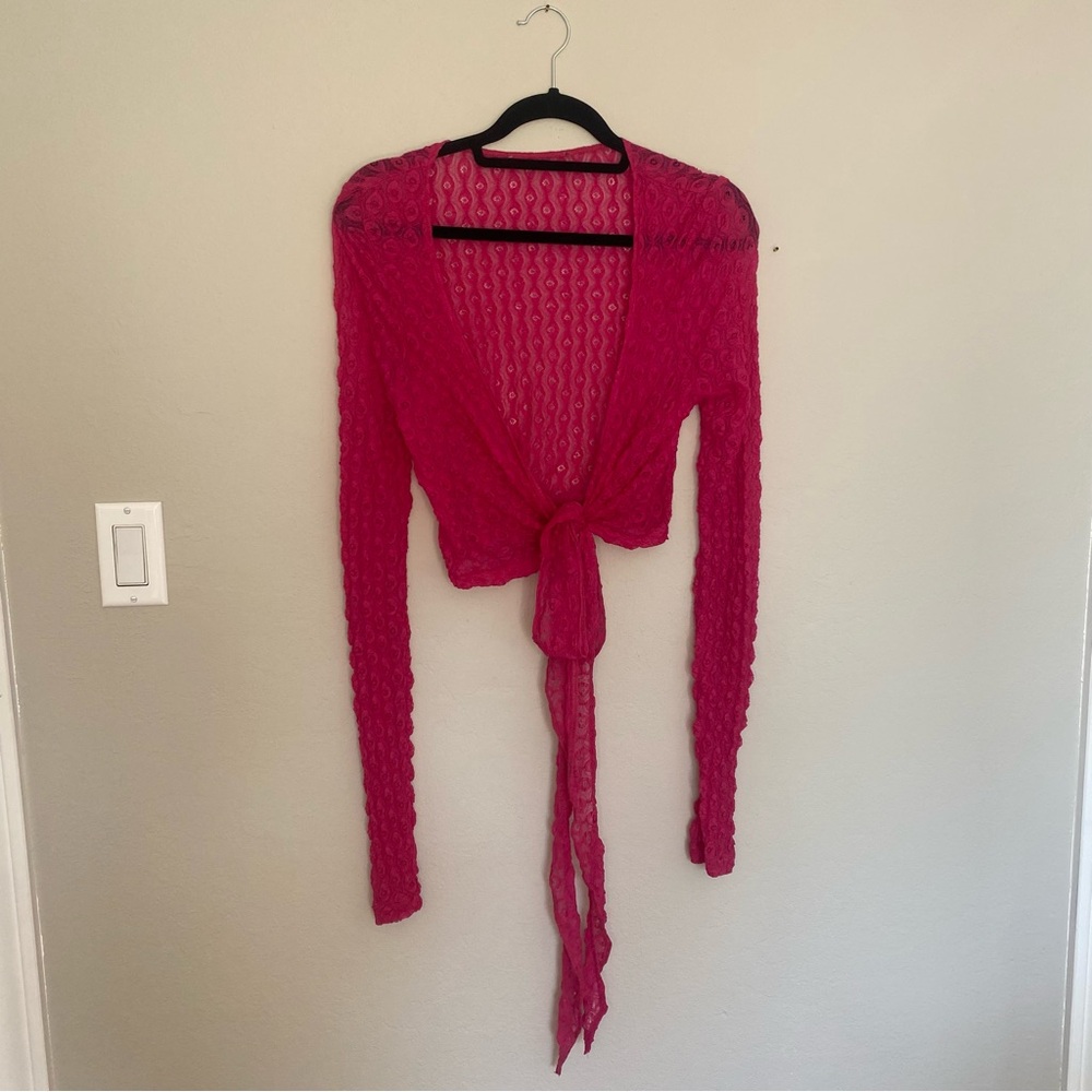 Pink Sheer Tie Shirt. Perfect for layering!